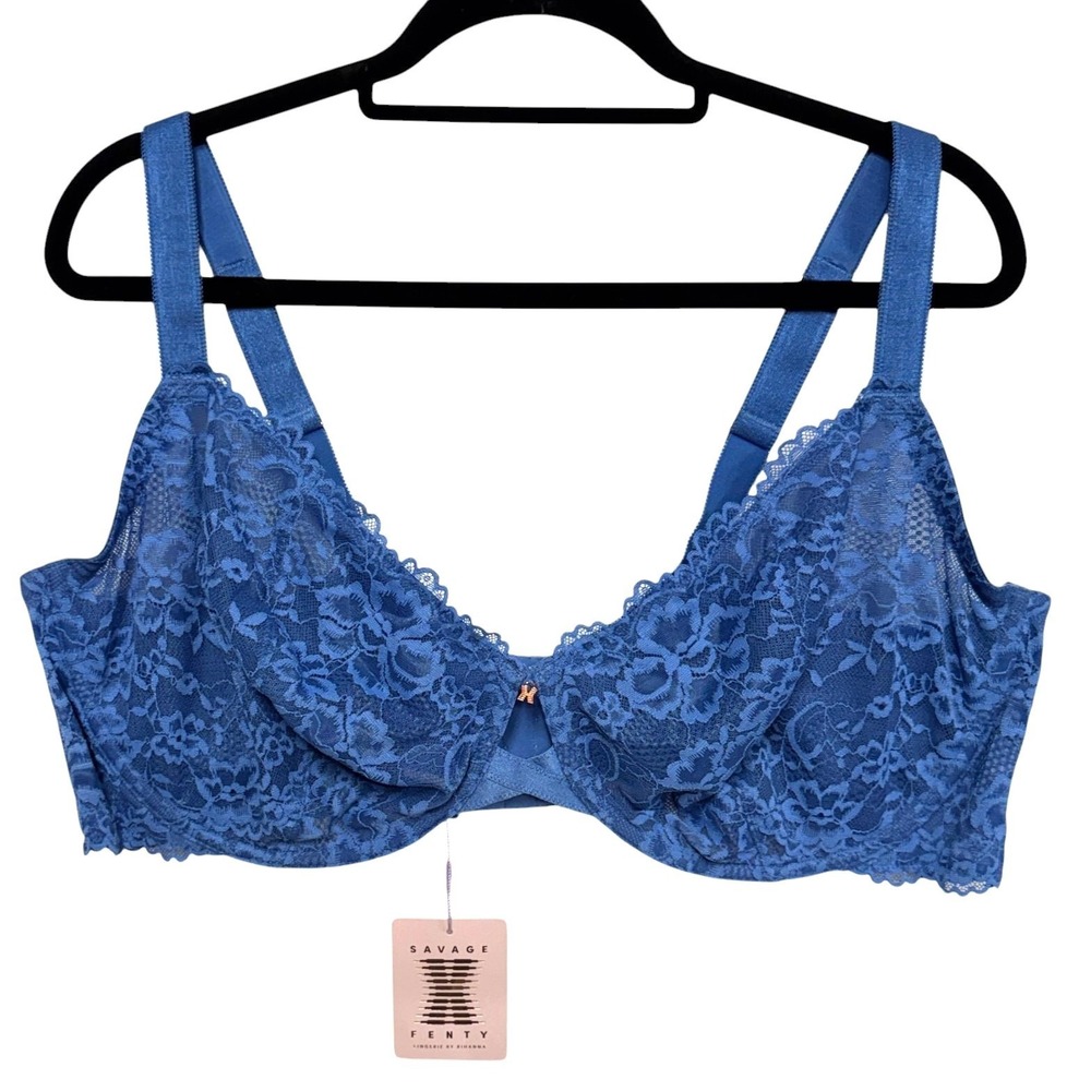 Savage x Fenty Bra‎ Size 44G Lingerie Rihanna Periwinkle Blue Lace Underwire NEW